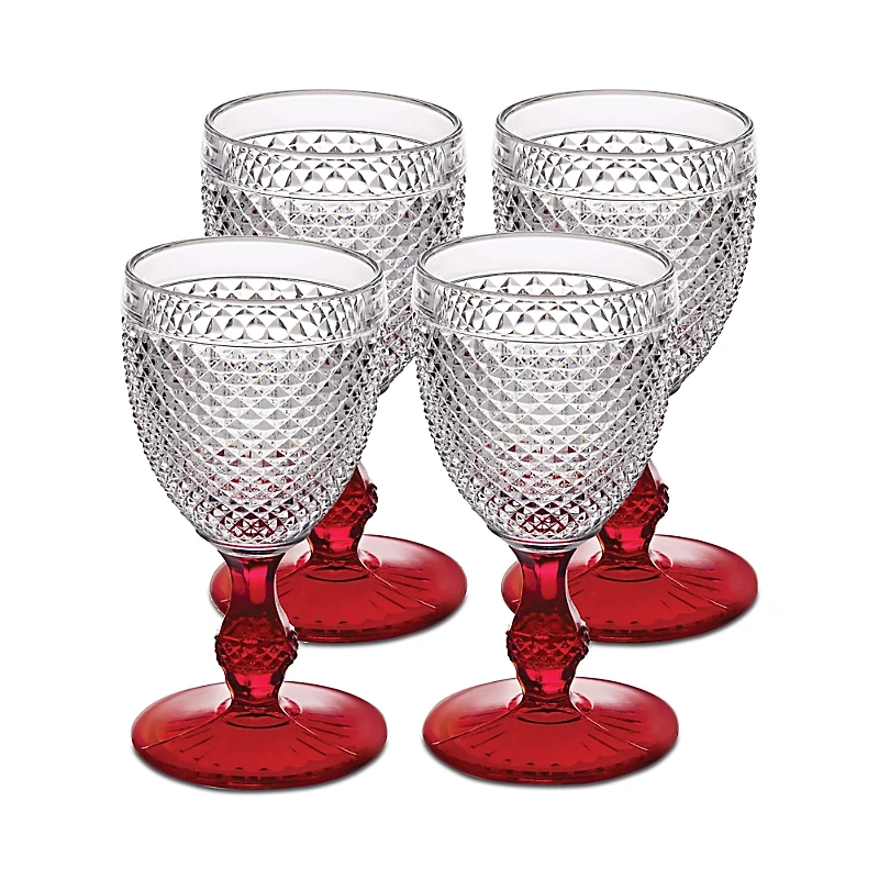 Vista Alegre Bicos Bicolor Goblet With Red Stem, Set of 4