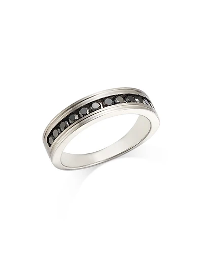 Men's Black Diamond Band in 14K White Gold, 0.60 tcw