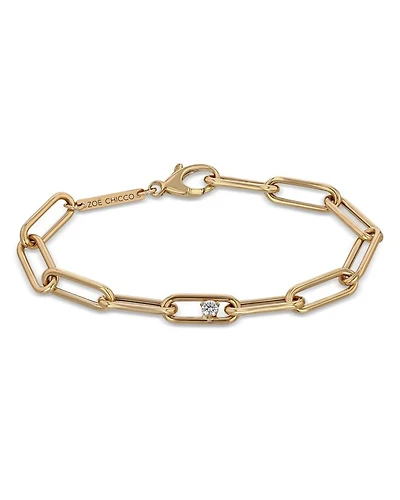 14K Yellow Gold Prong Diamonds Diamond Paperclip Link Bracelet