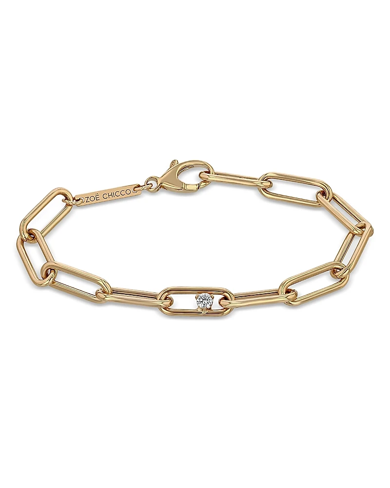 Zoe Chicco 14K Yellow Gold Prong Diamonds Diamond Paperclip Link Bracelet