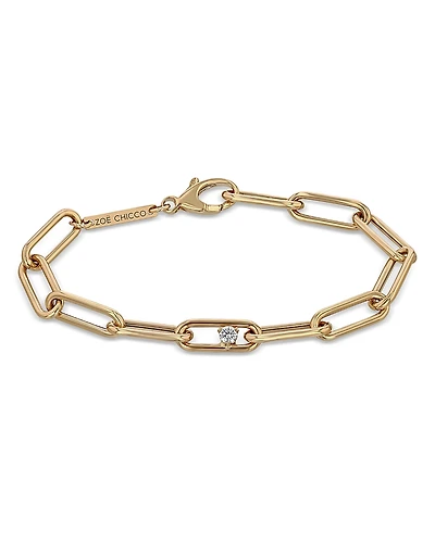 Zoe Chicco 14K Yellow Gold Prong Diamonds Diamond Paperclip Link Bracelet