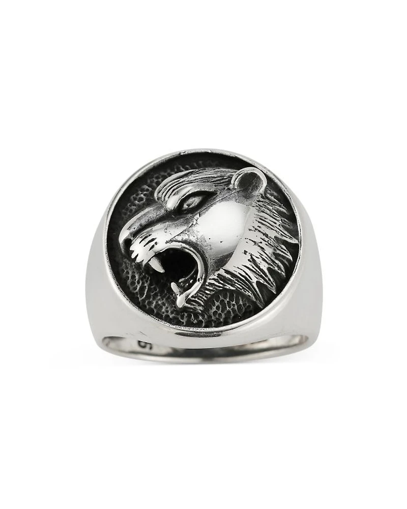 Men's Sterling Silver Roaring Tiger Signet Ring