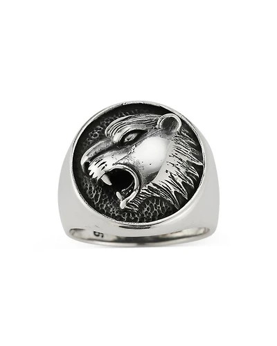 Men's Sterling Silver Roaring Tiger Signet Ring