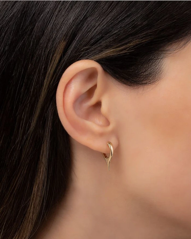 14K Yellow Gold Dagger Huggie Hoop Earrings