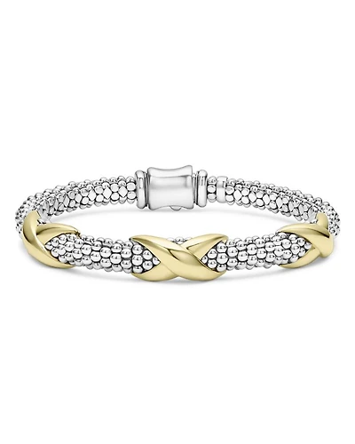 18K Yellow Gold & Sterling Silver Embrace Triple X Caviar Bead Link Bracelet