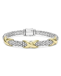 18K Yellow Gold & Sterling Silver Embrace Triple X Caviar Bead Link Bracelet