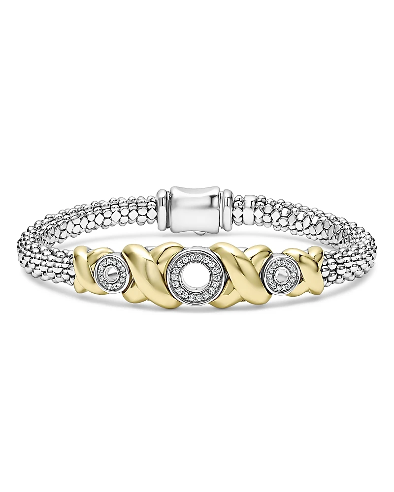 Lagos 18K Yellow Gold & Sterling Silver Embrace Diamond Xo Caviar Bead Bracelet
