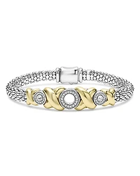 Lagos 18K Yellow Gold & Sterling Silver Embrace Diamond Xo Caviar Bead Bracelet