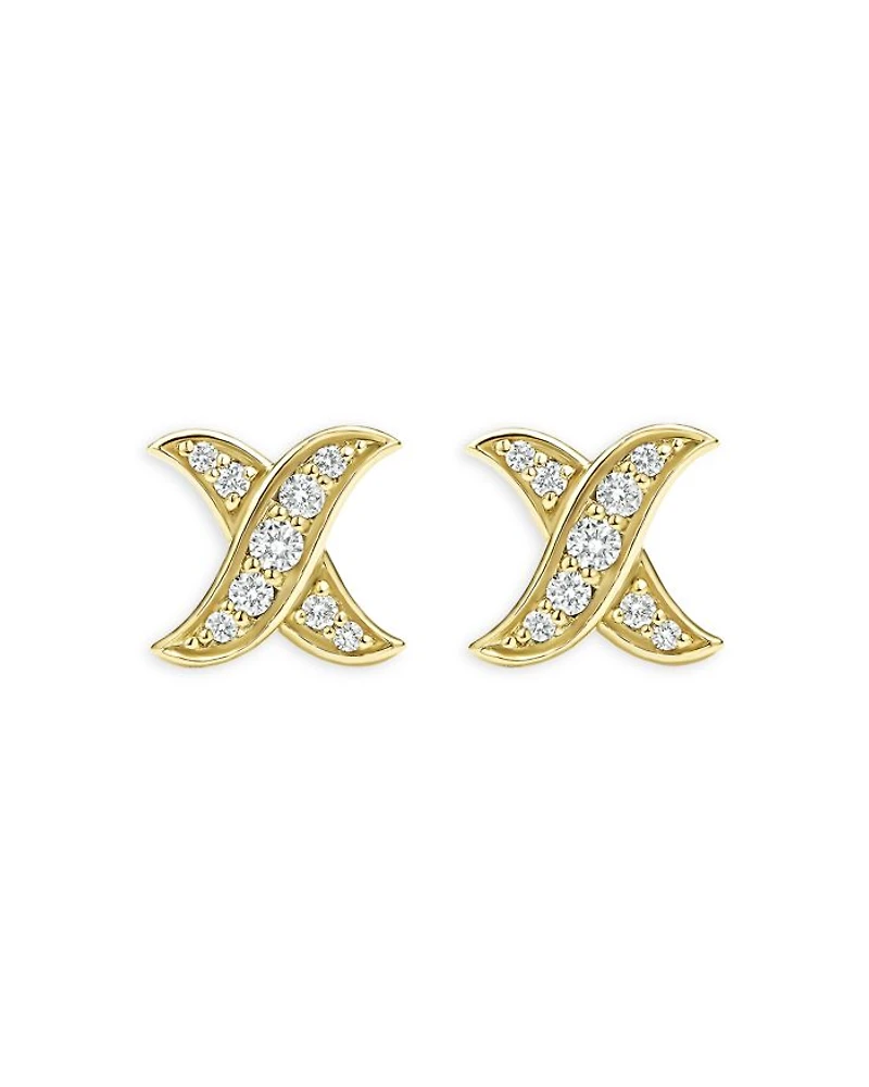 18K Yellow Gold Embrace Diamond X Stud Earrings