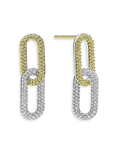 Lagos 18K Yellow Gold & Sterling Silver Caviar Lux-Clip Diamond Drop Earrings - Exclusive