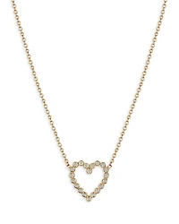14K Yellow Gold Bezel Diamonds Diamond Open Heart Pendant Necklace, 16-18"
