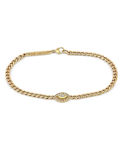 14k Yellow Gold Small Curb Chain Marquise Diamond Halo Bracelet