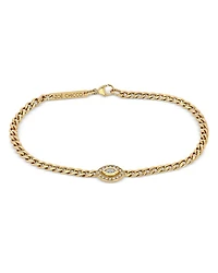 14k Yellow Gold Small Curb Chain Marquise Diamond Halo Bracelet