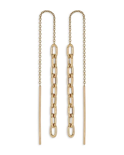 14K Yellow Gold Heavy Metal Chain Drop Threader Earrings