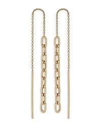 14K Yellow Gold Heavy Metal Chain Drop Threader Earrings