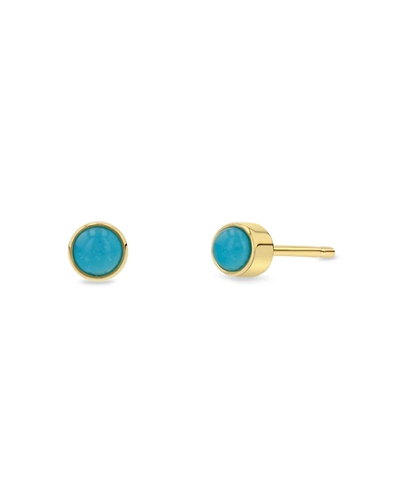 14K Yellow Gold and Bezel Turquoise Stud Earrings