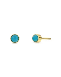 14K Yellow Gold and Bezel Turquoise Stud Earrings