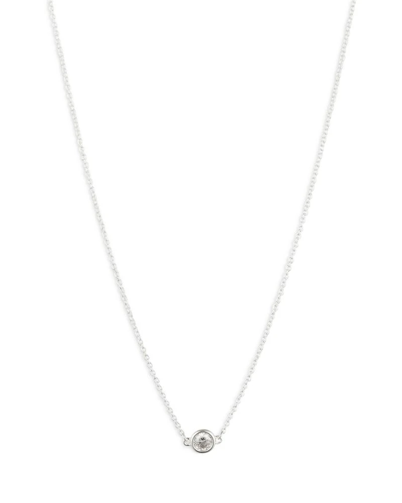 Sterling Silver & Bezel Set Cubic Zirconia Pendant Necklace, 15"-18"