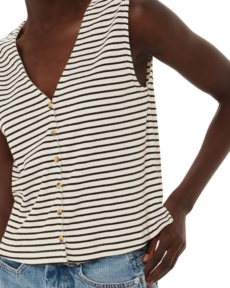 Ribbed Button Front Tank Top