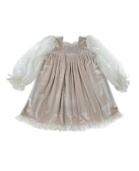 Petite Maison Kids Girls' Helena Velour Dress with Organza Puff Sleeves - Baby, Little Kid, Big Kid