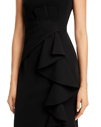 Sleeveless Cascading-Ruffle Gown