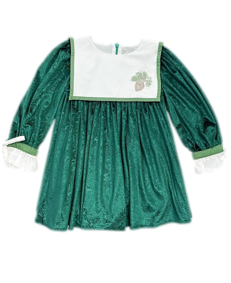 Petite Maison Kids Girls' Everly Damask Velour Green Dress - Baby, Little Kid, Big Kid