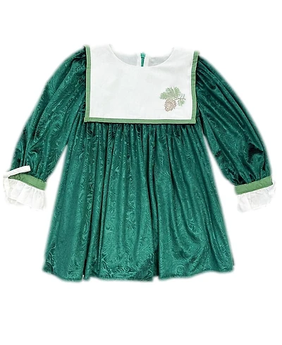 Petite Maison Kids Girls' Everly Damask Velour Green Dress - Baby, Little Kid, Big Kid