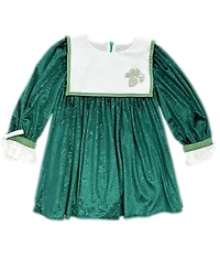 Petite Maison Kids Girls' Everly Damask Velour Green Dress - Baby, Little Kid, Big Kid