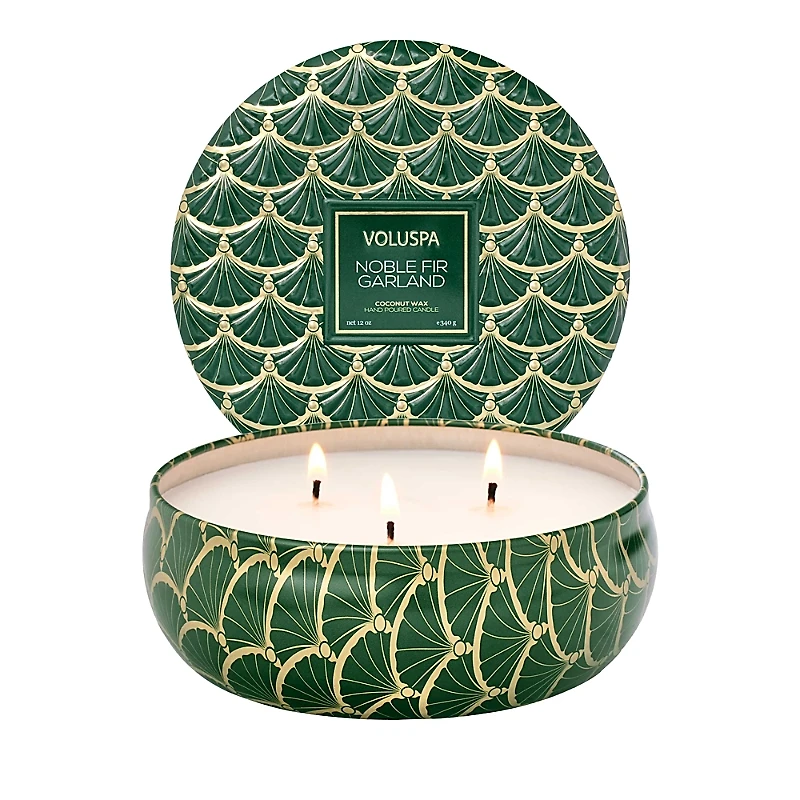 Voluspa Noble Fir Garland 3 Wick Tin Candle, 12 oz.