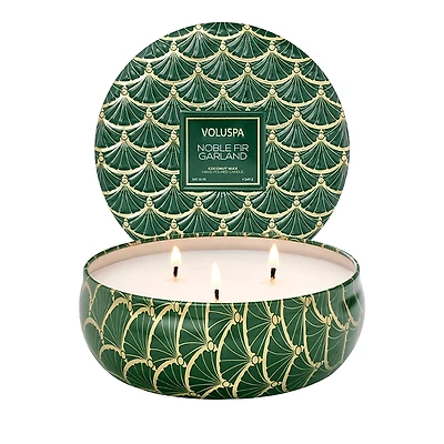 Voluspa Noble Fir Garland 3 Wick Tin Candle, 12 oz.