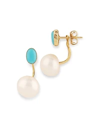 Bloomingdale's Fine Collection Turquoise & Cultured Freshwater Pearl Front to Back Earrings