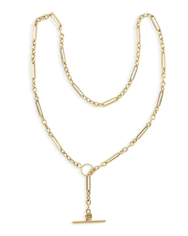 14K Yellow Gold Alternate Paperclip Link Toggle Necklace, 20"