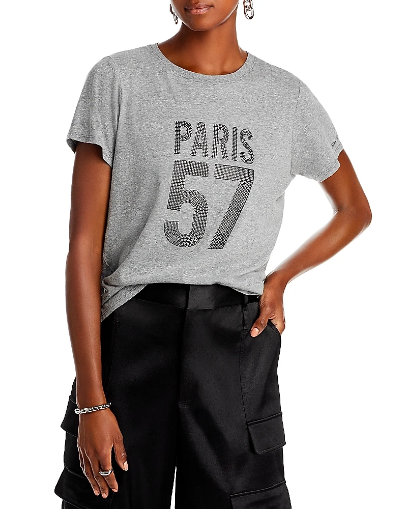 Cinq a Sept Rhinestone Paris Cotton Tee