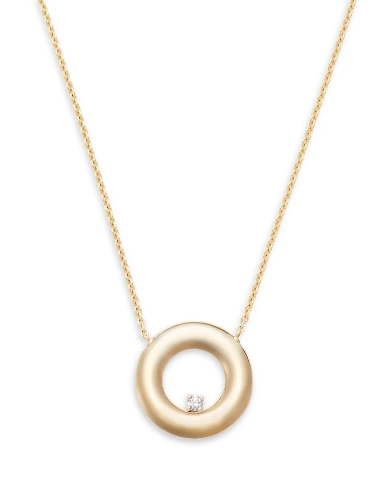 14K Yellow Gold Diamond Circle Pendant Necklace, 16"