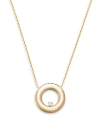 14K Yellow Gold Diamond Circle Pendant Necklace, 16"