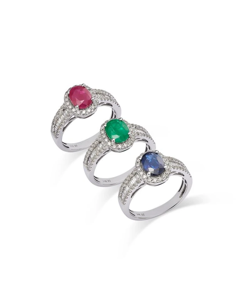 Precious Stone & Diamond Halo Ring Collection 14K White Gold