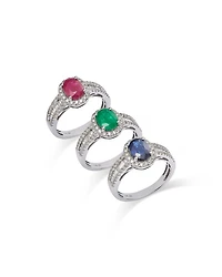 Precious Stone & Diamond Halo Ring Collection 14K White Gold