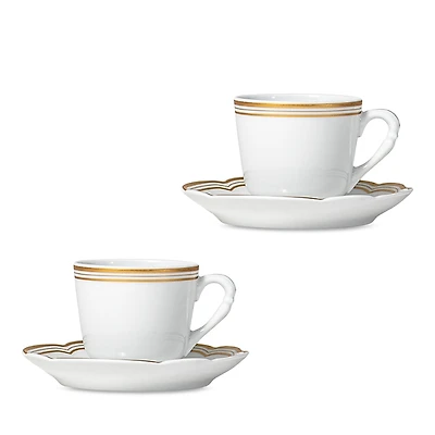 Bernardaud Pompadour Set of 2 Espresso Cups & Saucers