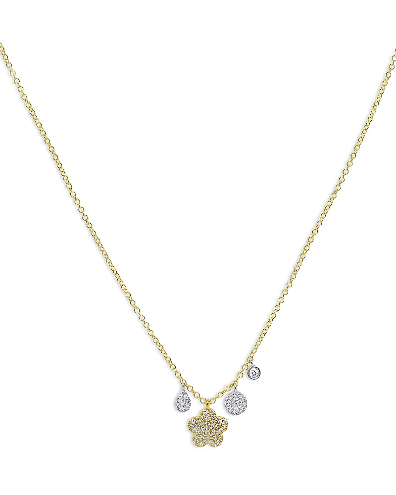 Meira T 14K Yellow & White Gold Diamond Flower Pendant Necklace, 16-18