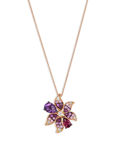 Bloomingdale's Fine Collection Multi-Gemstone & Diamond Flower Pendant Necklace