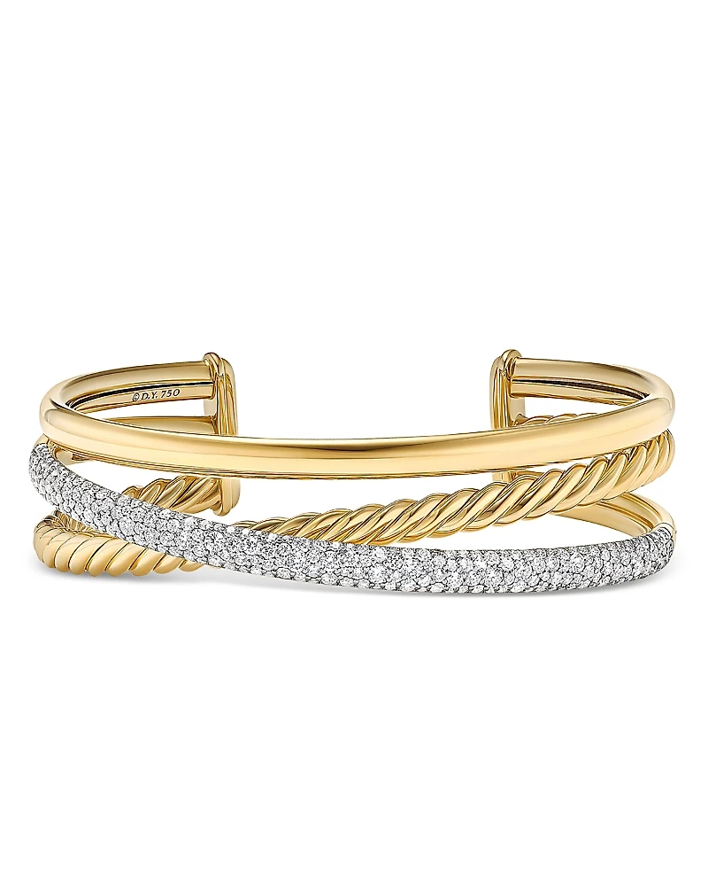 David Yurman Pave Crossover Three Row Cuff Bracelet