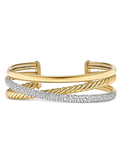 David Yurman Pave Crossover Three Row Cuff Bracelet