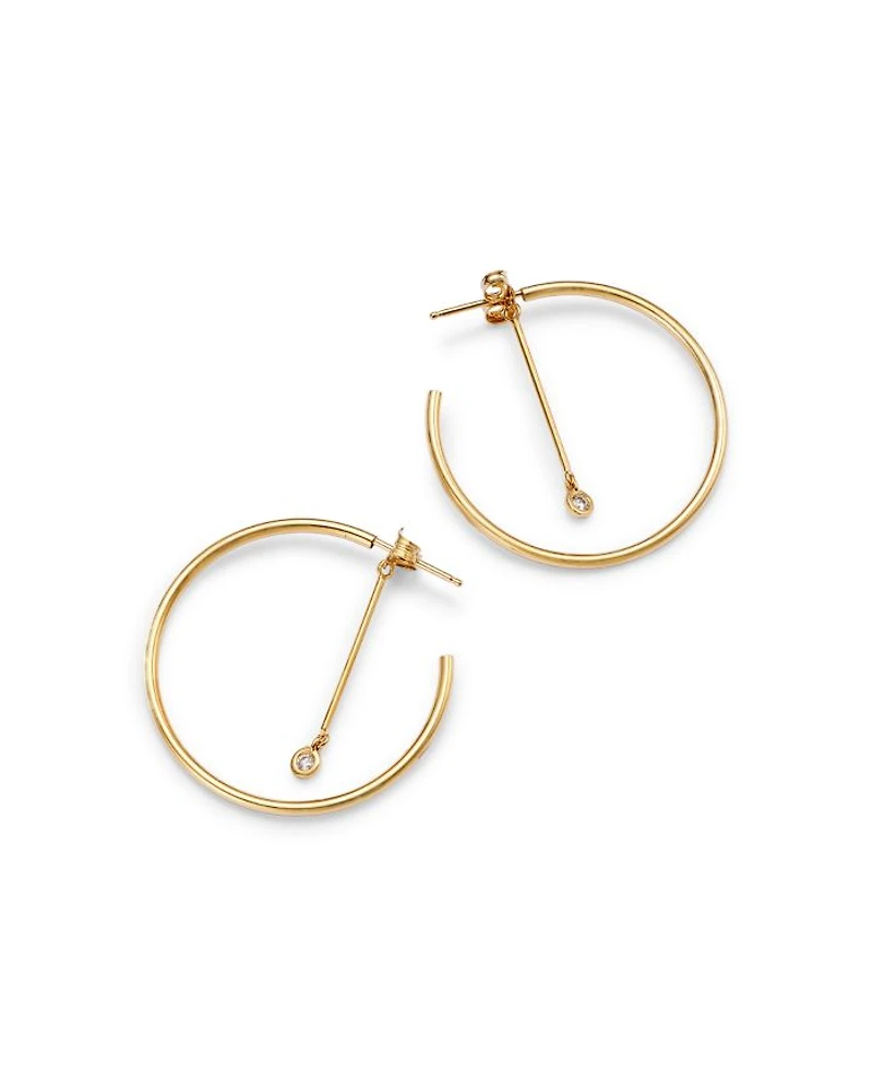 14K Yellow Gold Diamond Dangle Post Front to Back Hoop Earrings