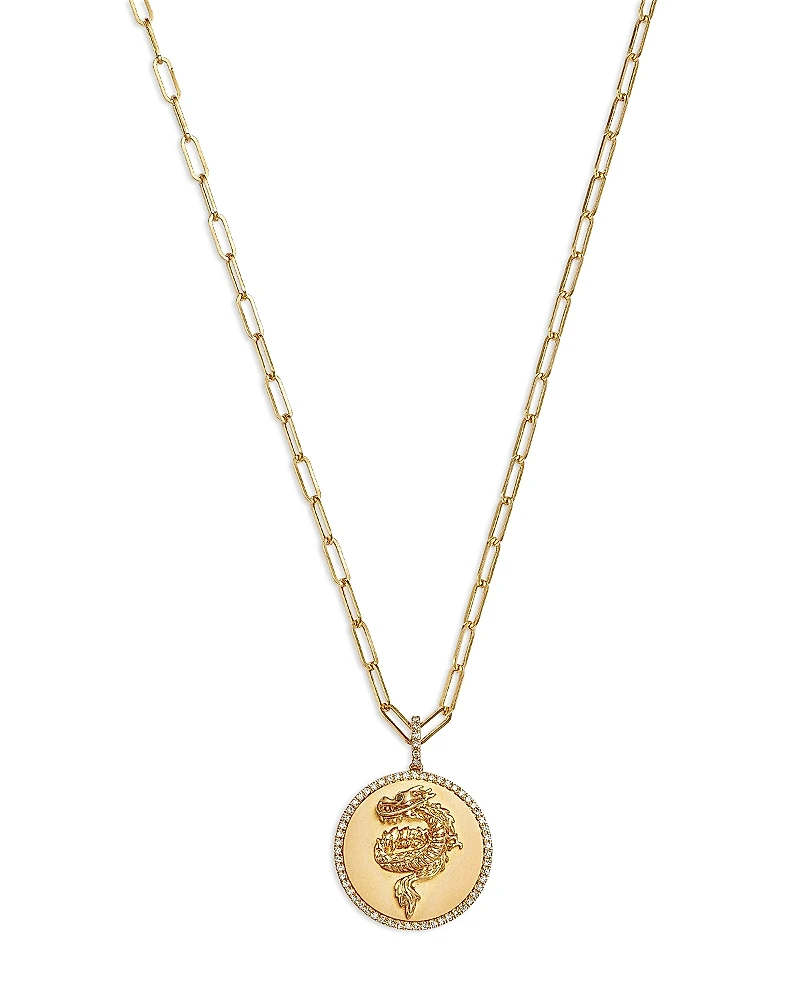 Bloomingdale's Fine Collection Diamond Dragon Disc Pendant Necklace