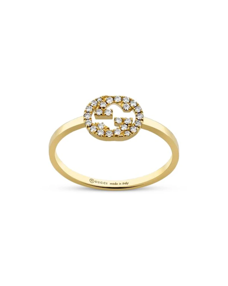 18K Yellow Gold Interlocking G Diamond Logo Ring