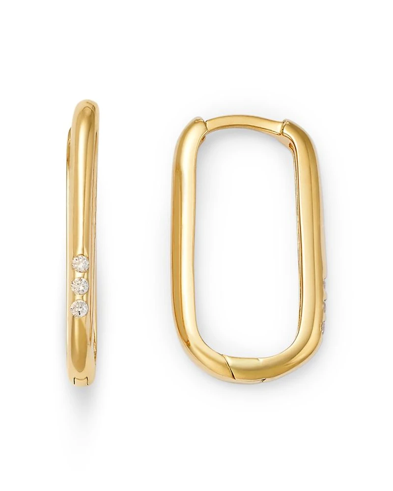 14K Yellow Gold Pavé & Bead Diamond Oval Huggie Hoop Earrings