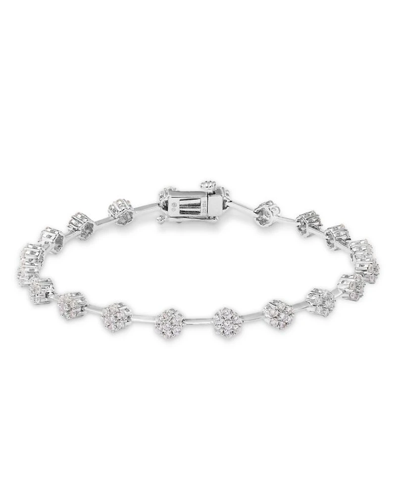 Diamond Flower Cluster Link Bracelet in 14K White Gold, 2.0 tcw