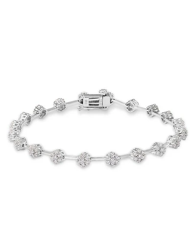 Diamond Flower Cluster Link Bracelet in 14K White Gold, 2.0 tcw