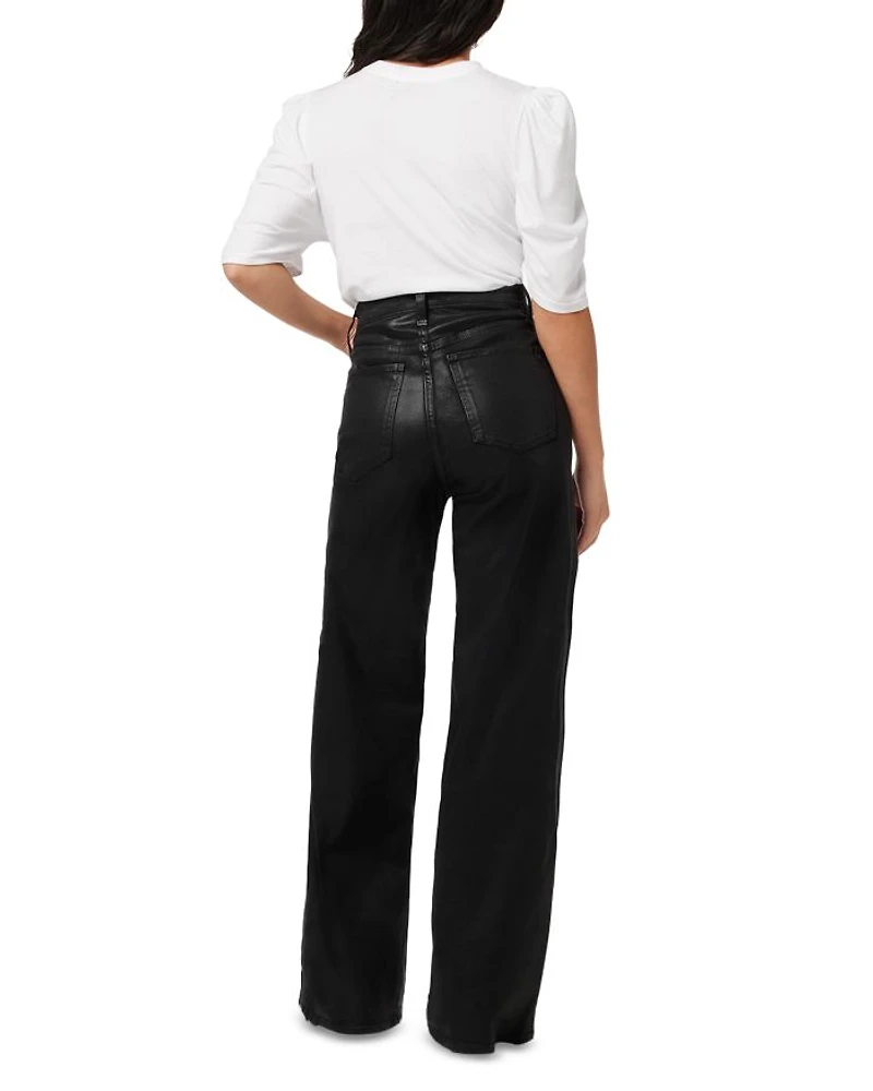 The Mia Petite High Rise Wide Leg Coated Jeans Black