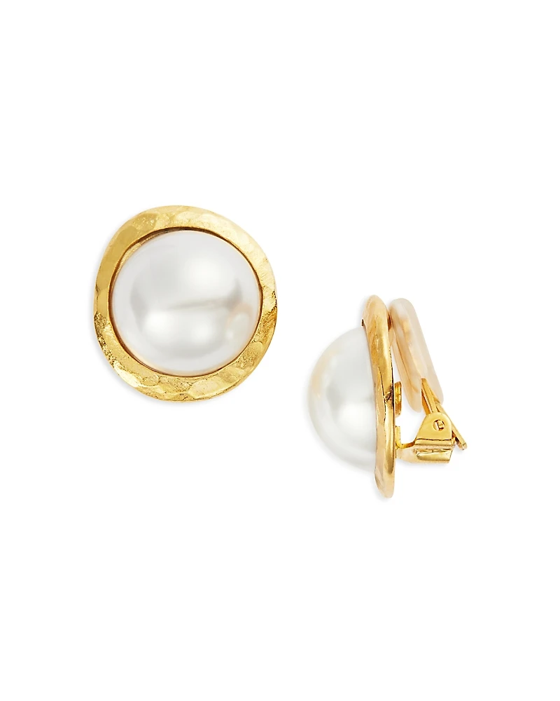 Kenneth Jay Lane Imitation Pearl Clip On Button Earrings